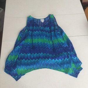 Stylus Sleeveless Blue, Green Chevron Tie Tassel Sleeveless Top Size Small